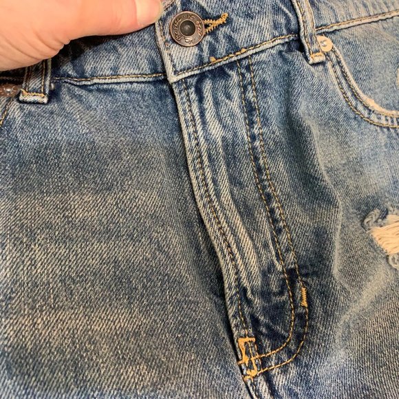 We The Free Hallie Distressed 100% Cotton Denim Mini Skirt Size 27 - Picture 2 of 13